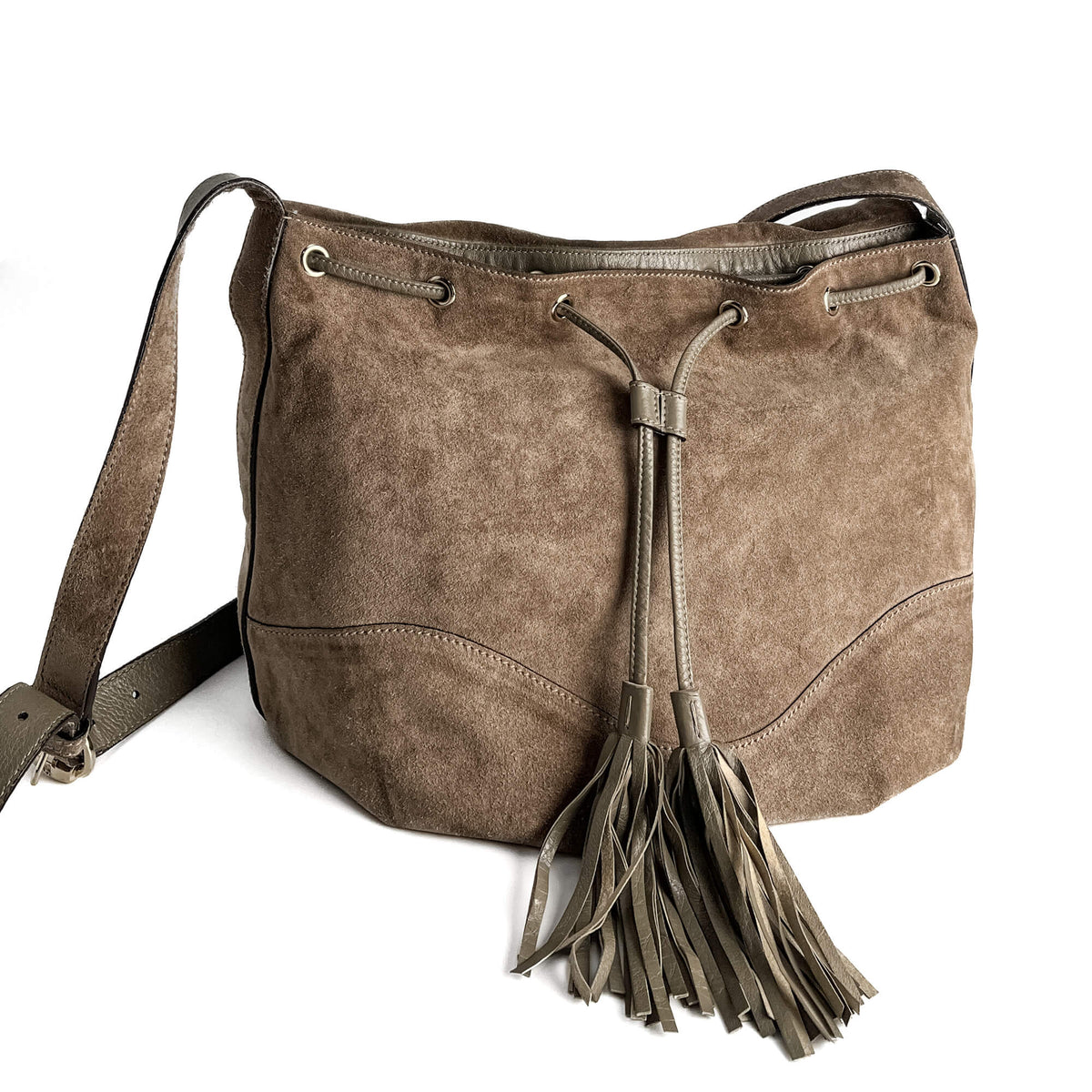 Second hand Gucci Tribeca Suede Messenger Shoulder Bag Beige - Tabita Bags