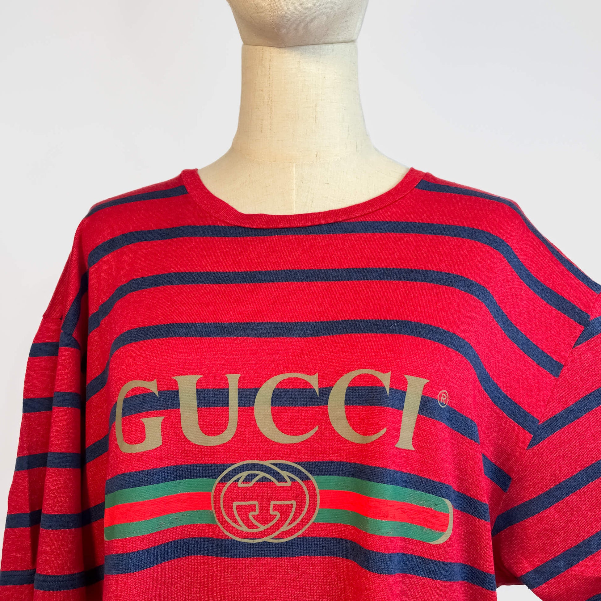 Second hand Gucci Tshirt Striped Line & Cotton Large Printed Bicolor - Tabita Bags