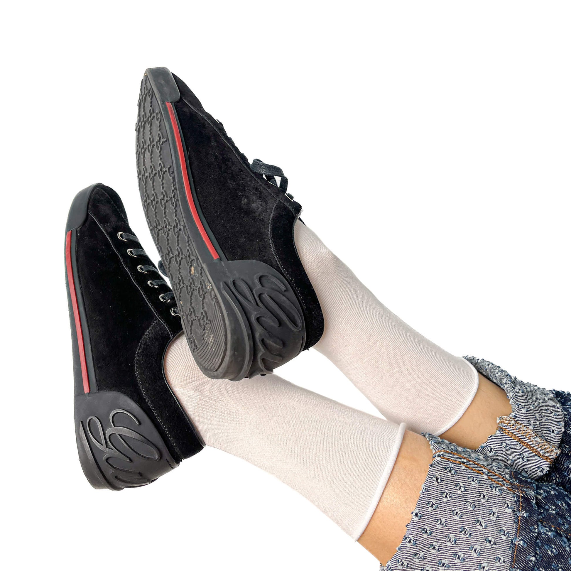 Second hand Gucci Web Boston Suede Sneakers 38 Black - Tabita Bags