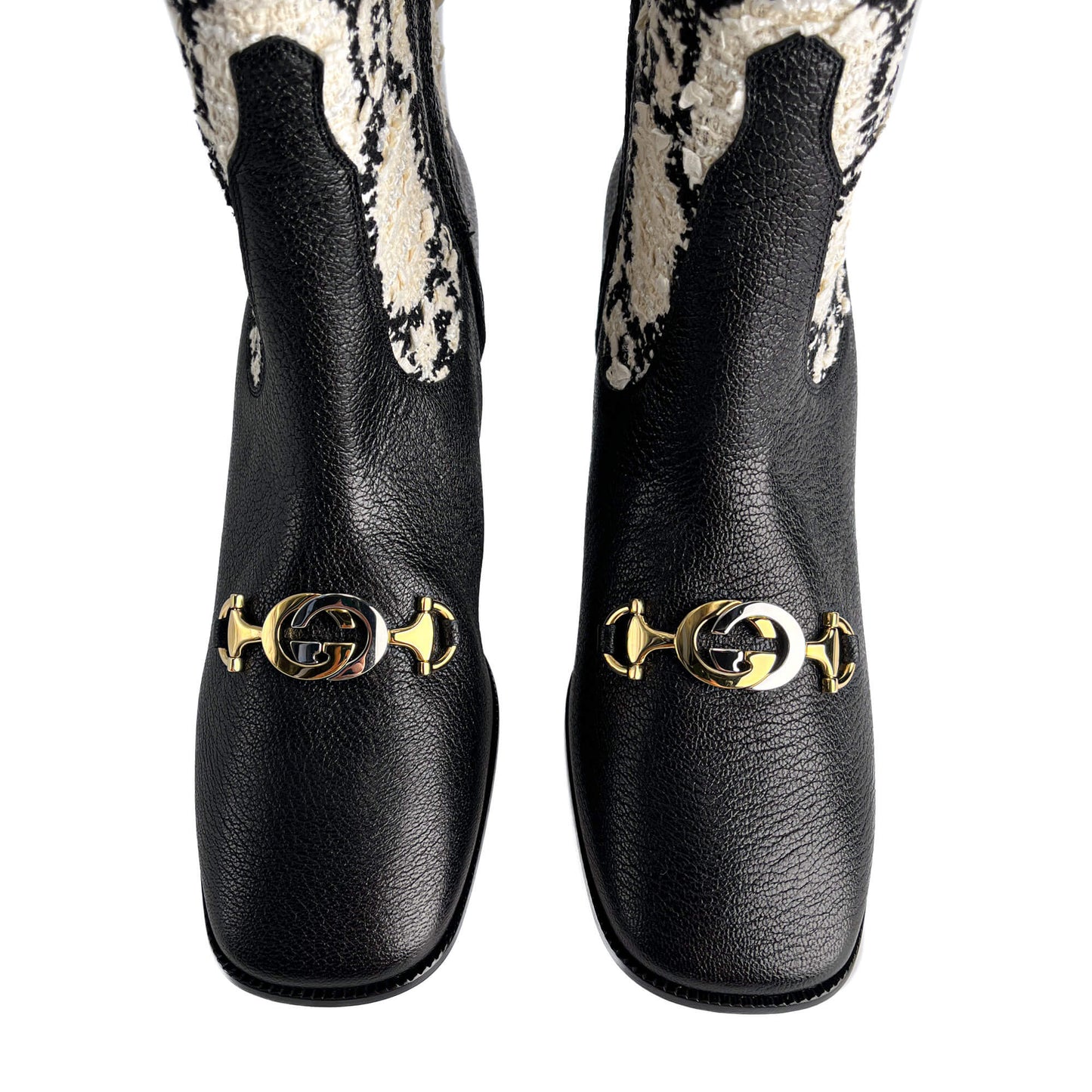 Second hand Gucci Zumi Leather & Fabric GG High Heel Boots 40 Geometric G - Tabita Bags