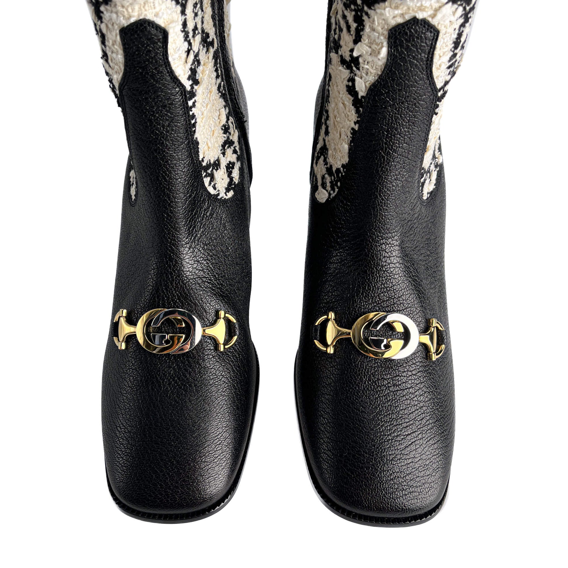 Second hand Gucci Zumi Leather & Fabric GG High Heel Boots 40 Geometric G - Tabita Bags