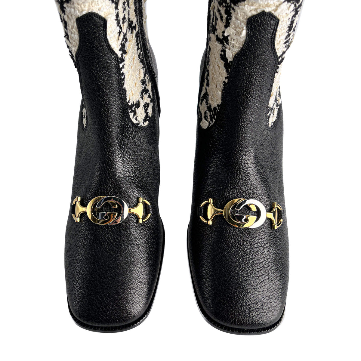 Second hand Gucci Zumi Leather & Fabric GG High Heel Boots 40 Geometric G - Tabita Bags