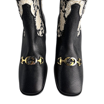 Second hand Gucci Zumi Leather & Fabric GG High Heel Boots 40 Geometric G - Tabita Bags