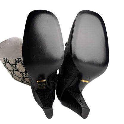 Second hand Gucci Zumi Leather & Fabric GG High Heel Boots 40 Geometric G - Tabita Bags