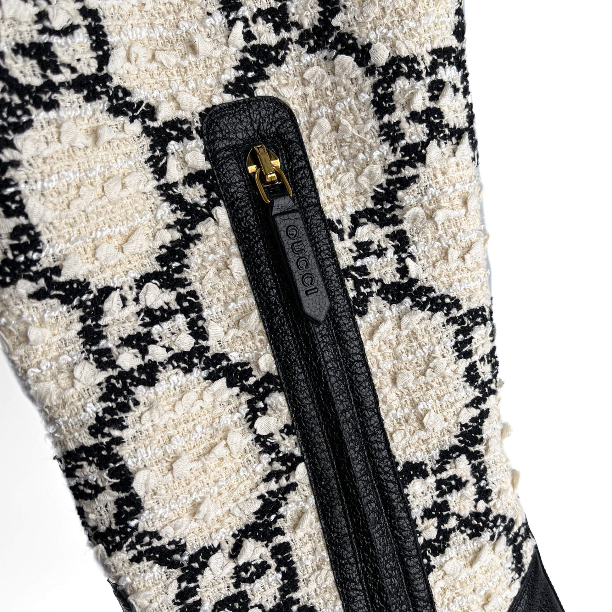 Second hand Gucci Zumi Leather & Fabric GG High Heel Boots 40 Geometric G - Tabita Bags