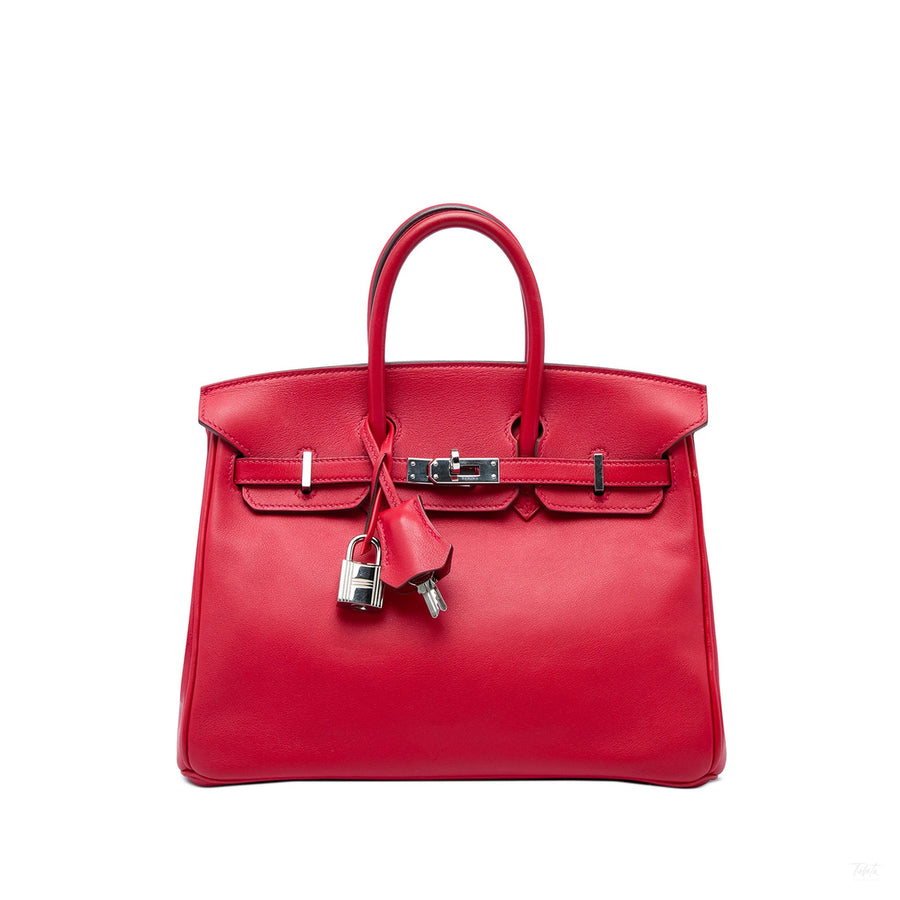 Second hand Hermes Birkin 25 Swift Leather Top-handle Handbag Red - Tabita Bags