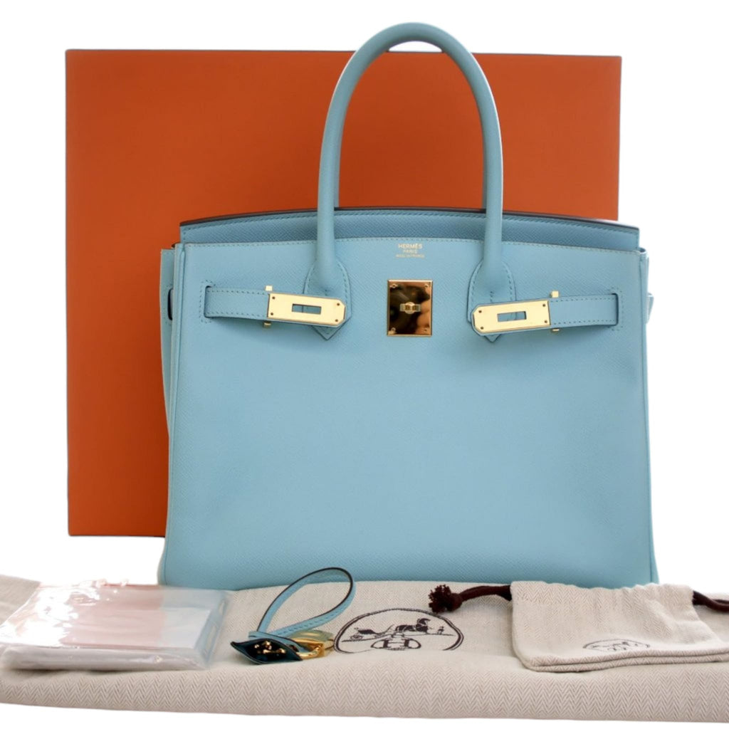 Second hand Hermes Birkin 30 Epsom Leather Top - handle Bag Bleu Atoll - Tabita Bags
