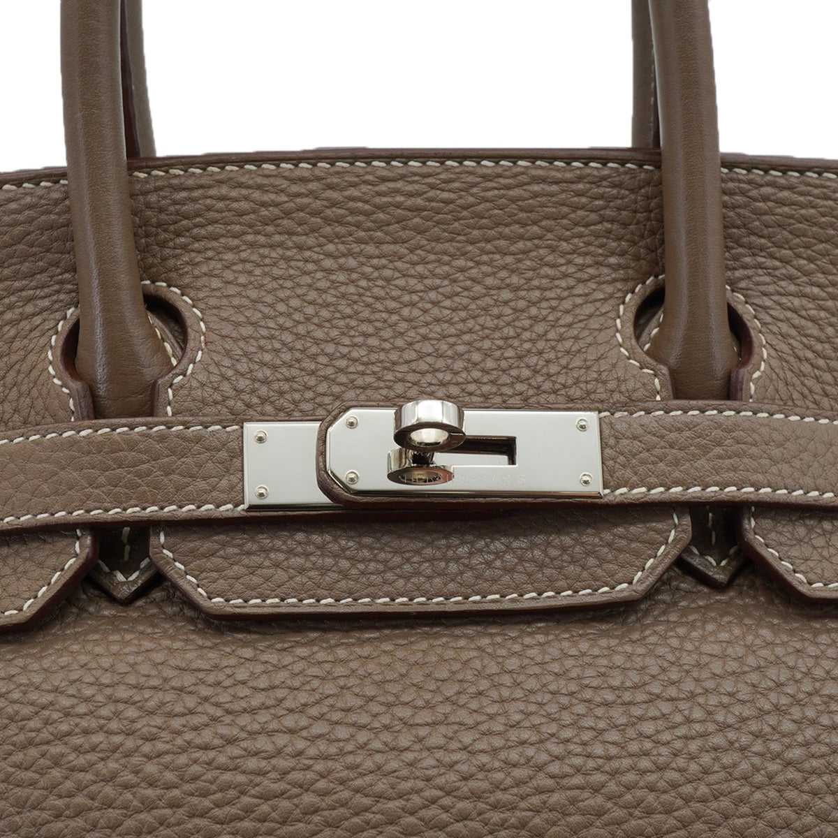 Second hand Hermes Birkin 30 Taurillon Clemence Leather Top-handle Bag Etoupe - Tabita Bags
