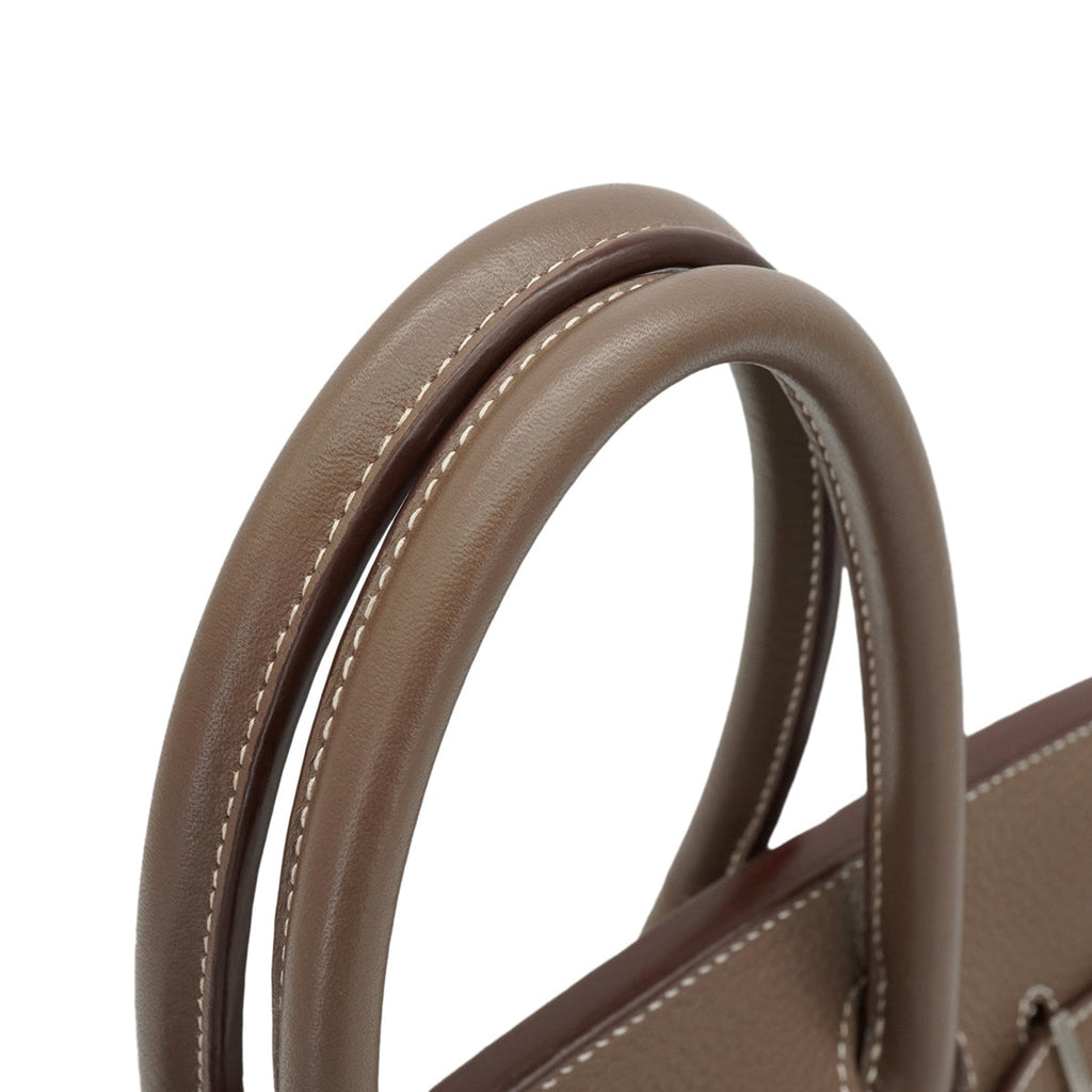 Second hand Hermes Birkin 30 Taurillon Clemence Leather Top-handle Bag Etoupe - Tabita Bags