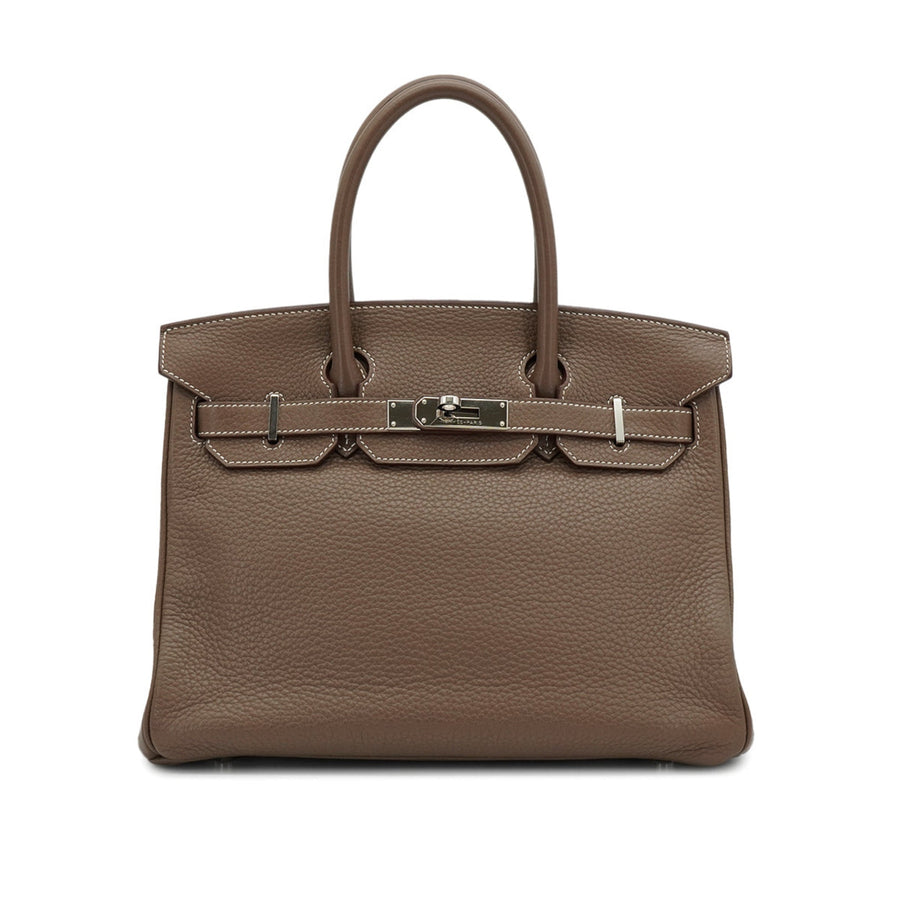 Second hand Hermes Birkin 30 Taurillon Clemence Leather Top-handle Bag Etoupe - Tabita Bags