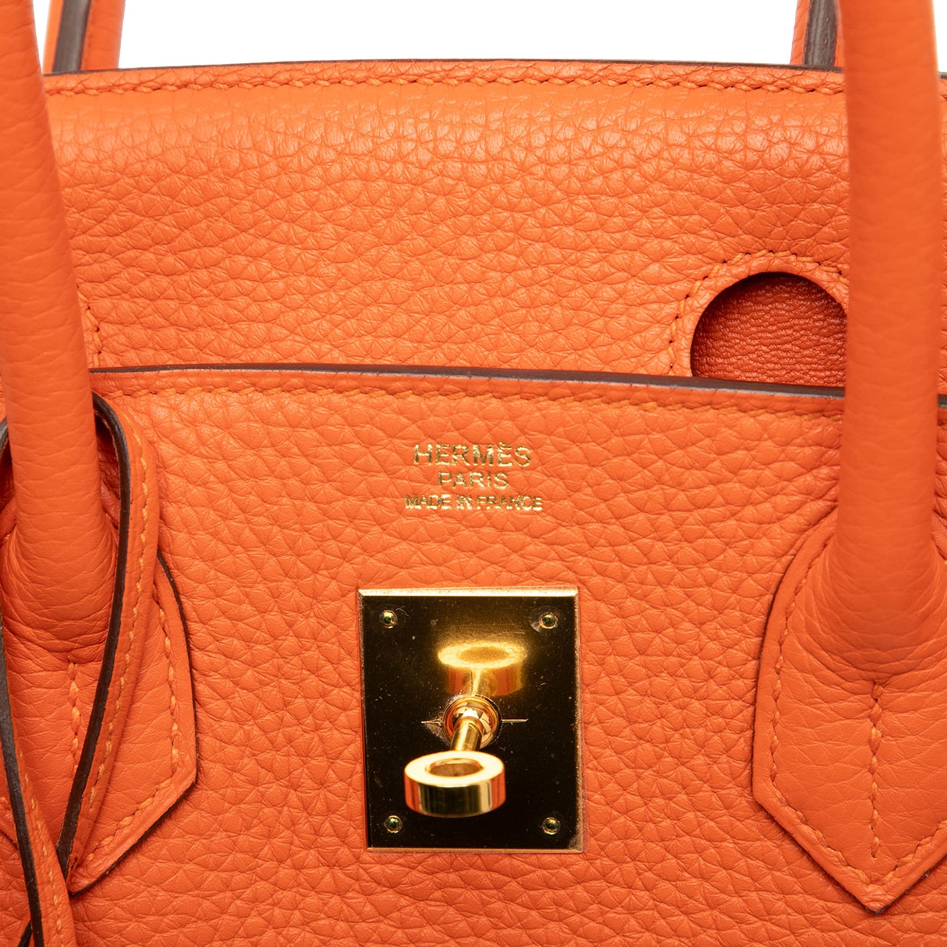 Second hand Hermes Birkin 30 Taurillon Clemence Leather Top - Handle Bag Orange - Tabita Bags