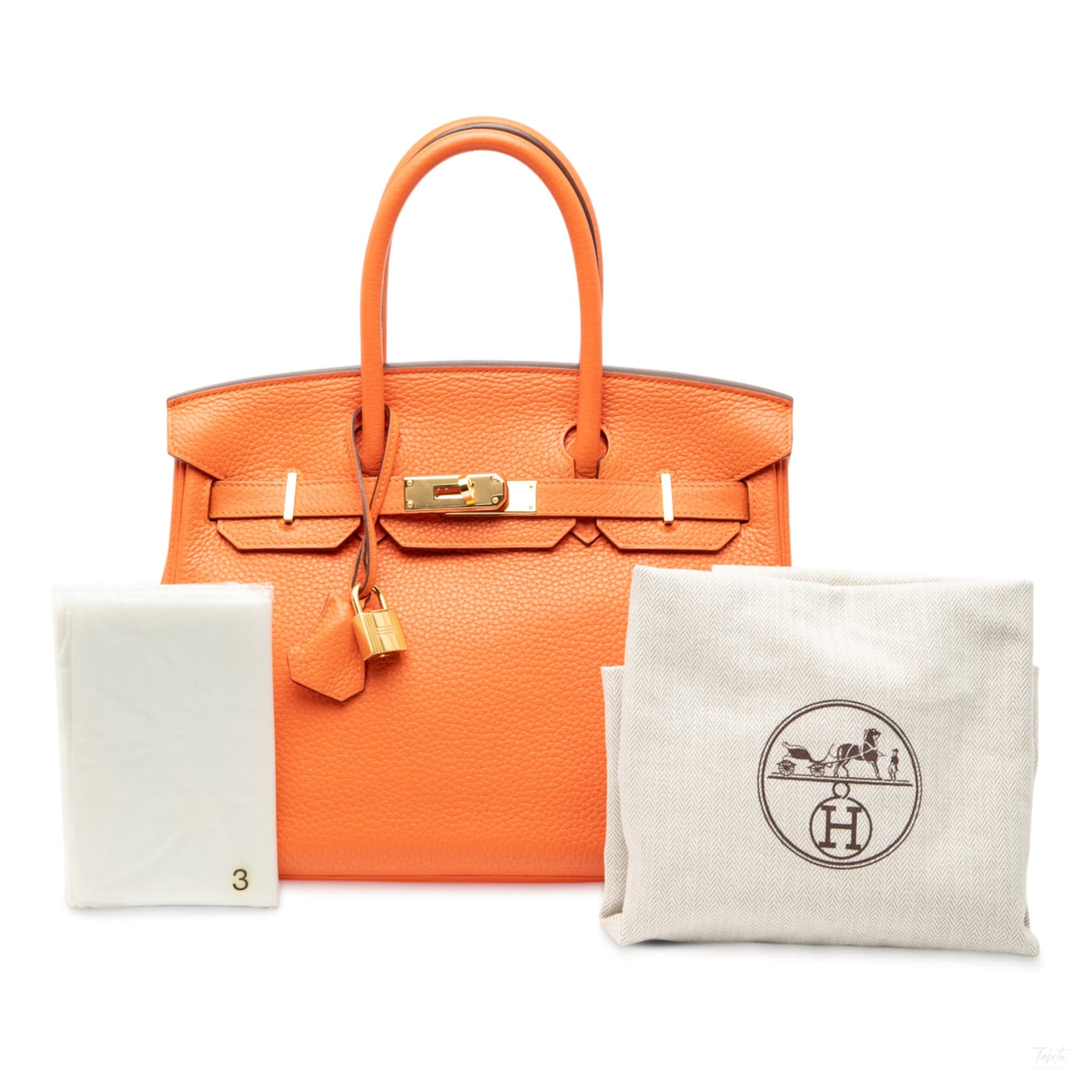 Second hand Hermes Birkin 30 Taurillon Clemence Leather Top - Handle Bag Orange - Tabita Bags