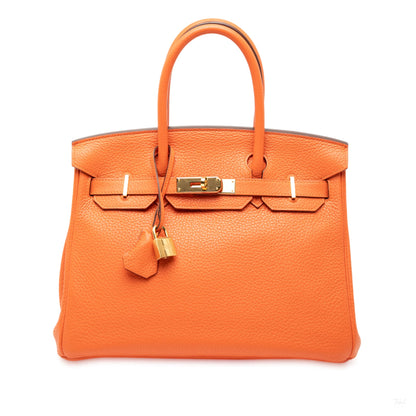 Second hand Hermes Birkin 30 Taurillon Clemence Leather Top - Handle Bag Orange - Tabita Bags