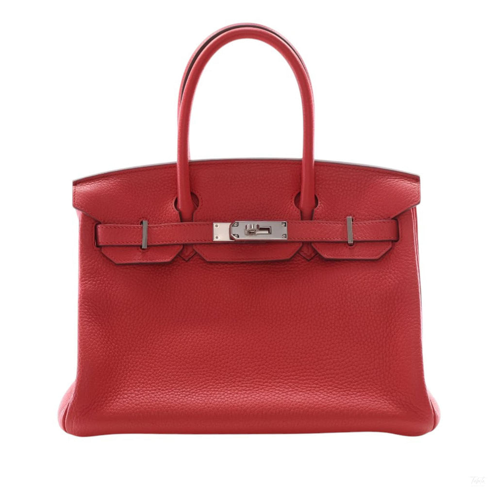 Second hand Hermes Birkin 30 Taurillon Clemence Leather Top-handle Bag Red - Tabita Bags