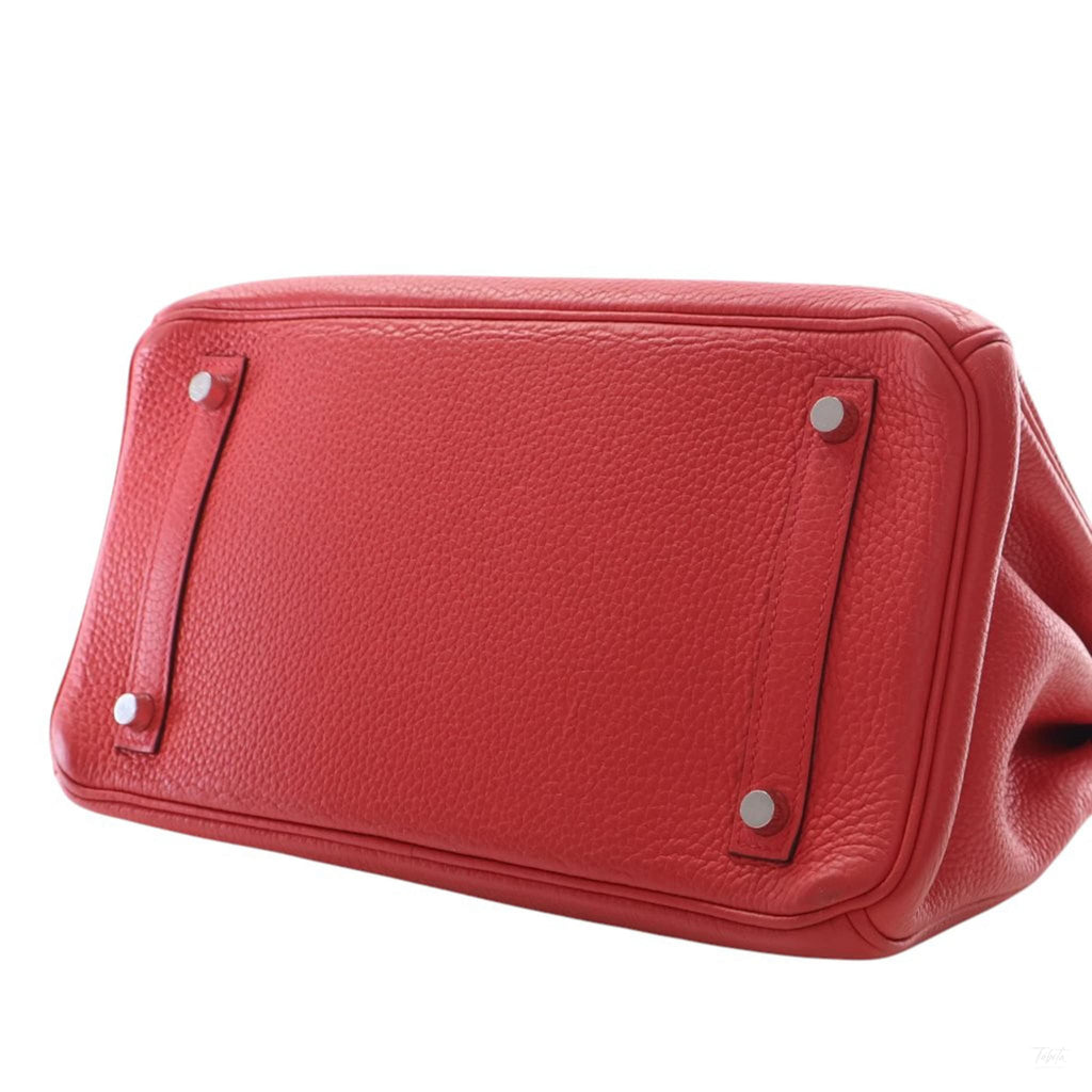 Second hand Hermes Birkin 30 Taurillon Clemence Leather Top-handle Bag Red - Tabita Bags
