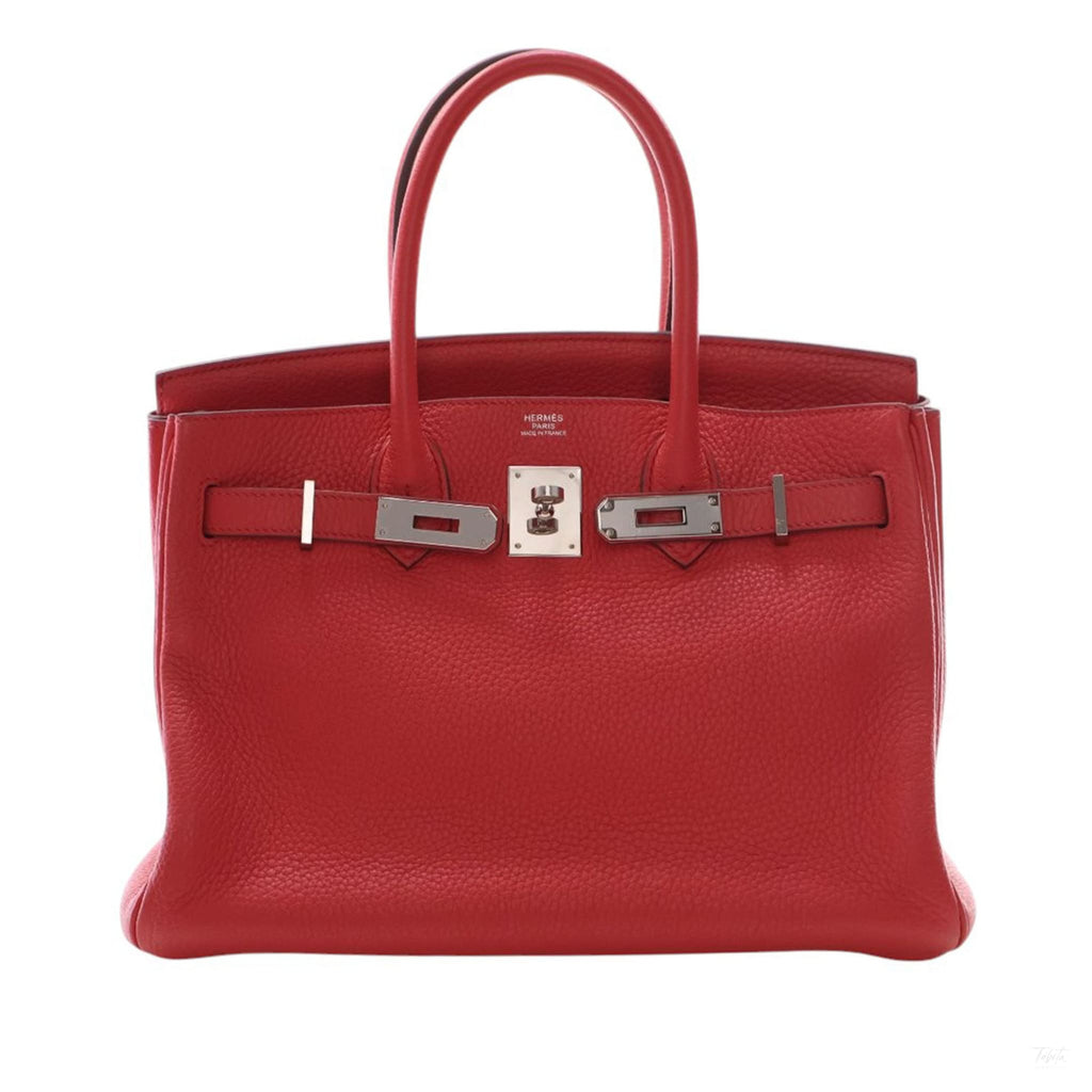 Second hand Hermes Birkin 30 Taurillon Clemence Leather Top-handle Bag Red - Tabita Bags