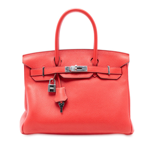 Second hand Hermes Birkin 30 Taurillon Clemence Leather Top - handle Bag Rouge Pivoine - Tabita Bags