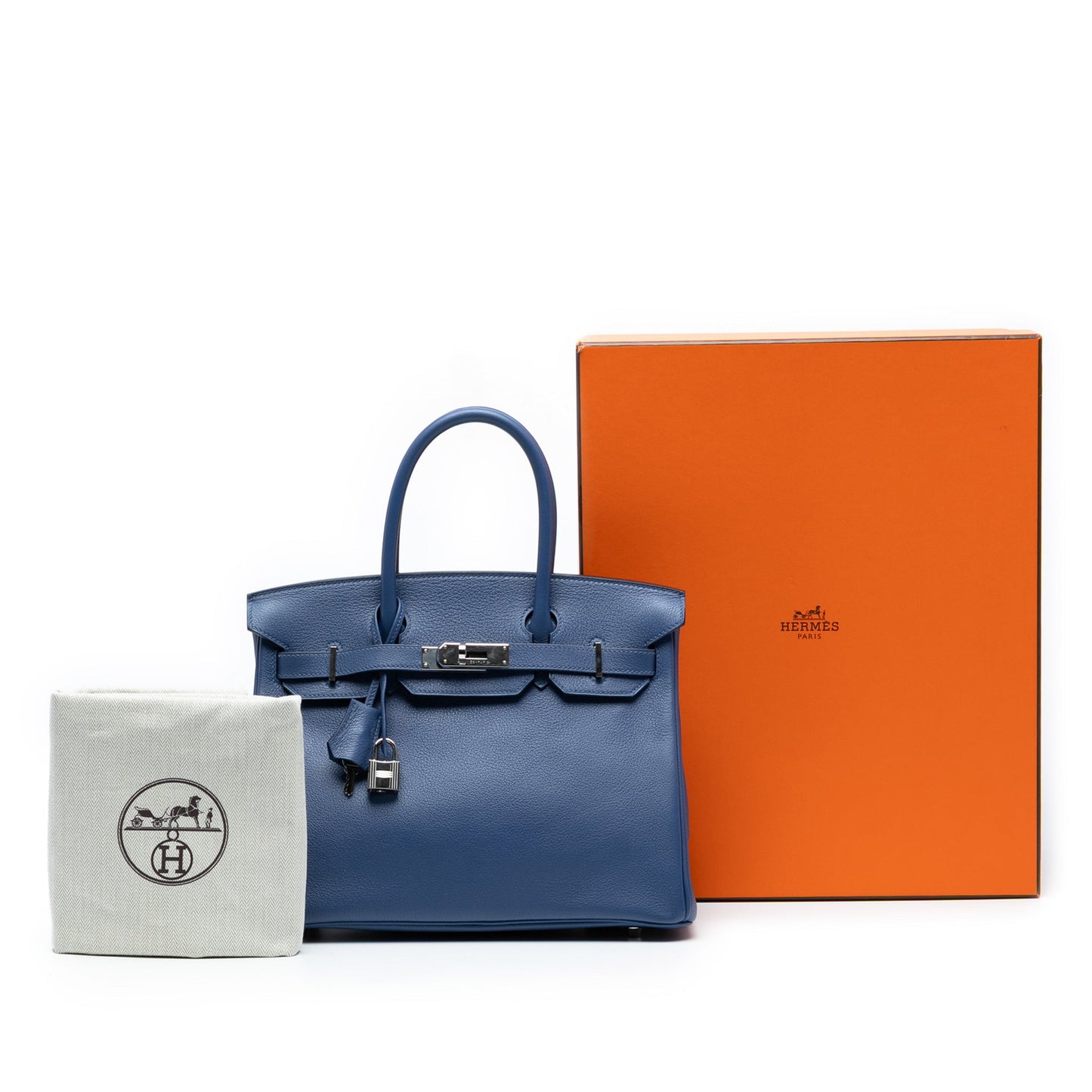 Second hand Hermes Birkin 30 Togo Leather Top - handle Bag Blue - Tabita Bags