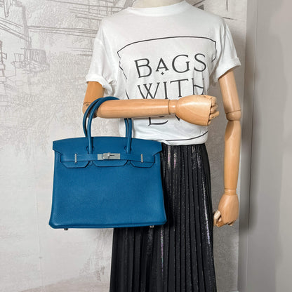 Second hand Hermes Birkin 30 Togo Leather Top-handle Bag Cobalt - Tabita Bags