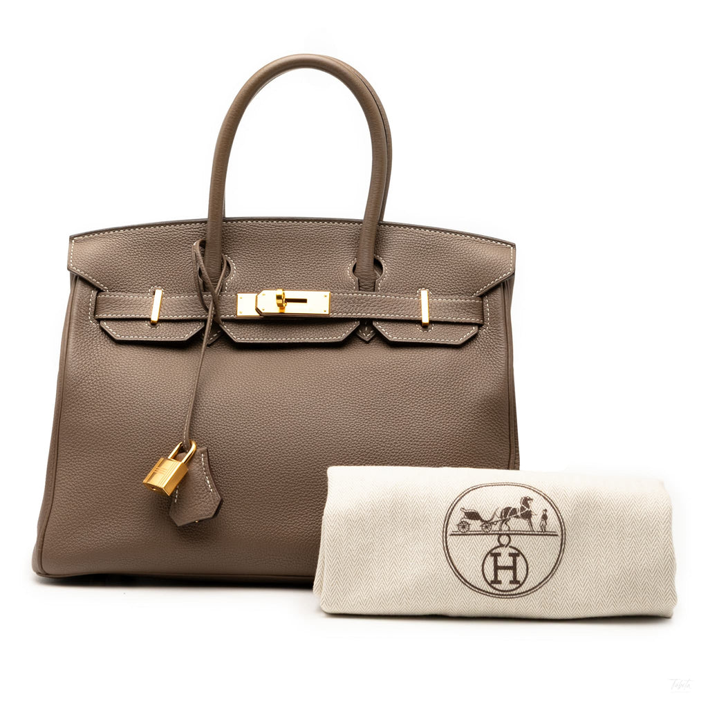 Second hand Hermes Birkin 30 Togo Leather Top - handle Bag Etoupe - Tabita Bags