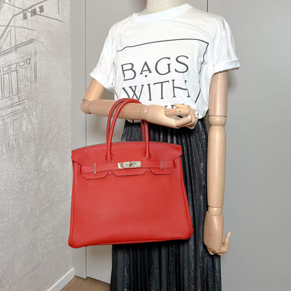 Second hand Hermes Birkin 30 Togo Leather Top-handle Bag Rouge Garance - Tabita Bags