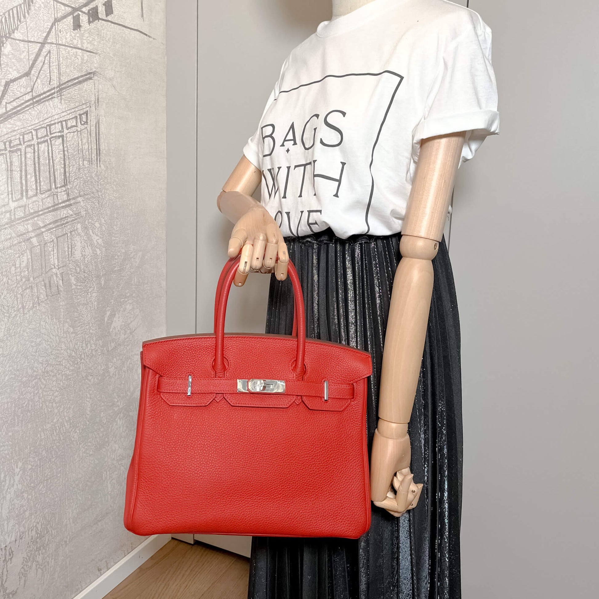 Second hand Hermes Birkin 30 Togo Leather Top-handle Bag Rouge Garance - Tabita Bags