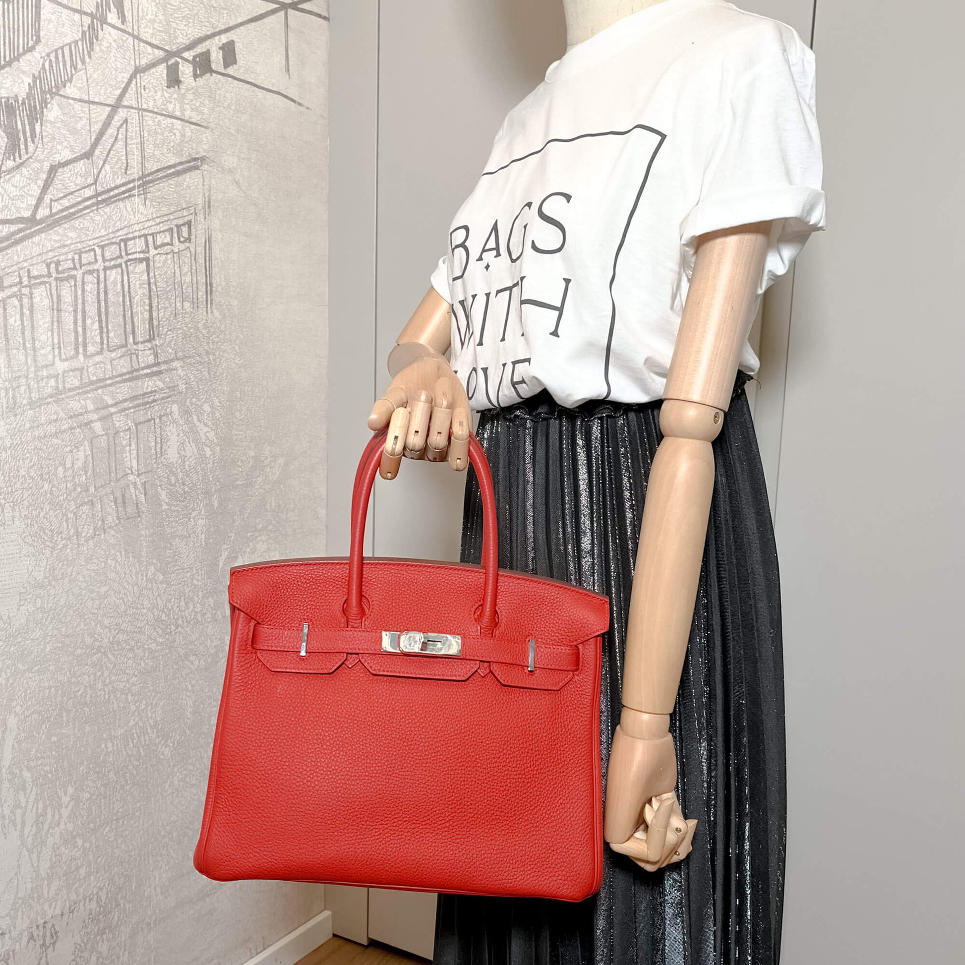 Second hand Hermes Birkin 30 Togo Leather Top-handle Bag Rouge Garance - Tabita Bags