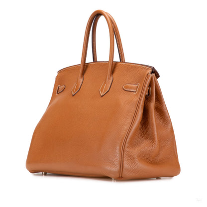 Second hand Hermes Birkin 35 Taurillon Clemence Leather Top - handle Bag Gold - Tabita Bags