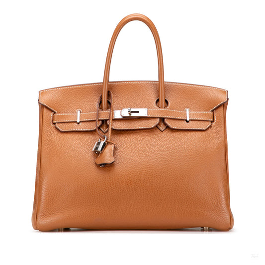 Second hand Hermes Birkin 35 Taurillon Clemence Leather Top - handle Bag Gold - Tabita Bags