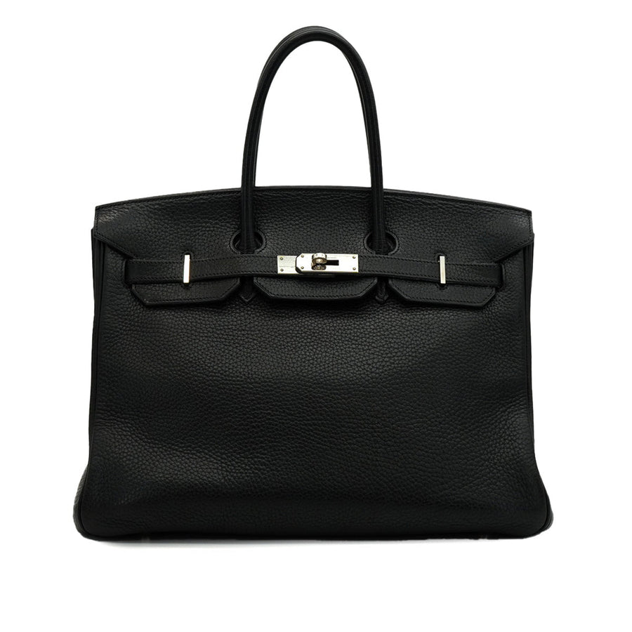 Second hand Hermes Birkin 35 Taurillon Clemence Leather Top-handle Handbag Black - Tabita Bags