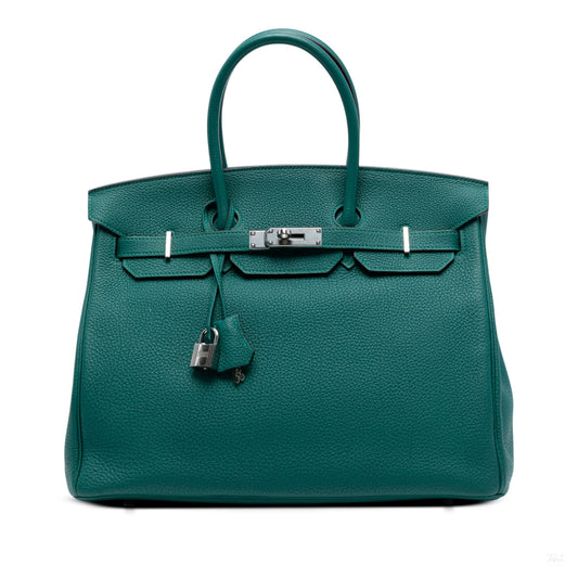 Second hand Hermes Birkin 35 Togo Leather Top - Handle Bag Malachite - Tabita Bags