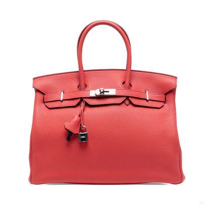 Second hand Hermes Birkin 35 Togo Leather Top - Handle Bag Rouge Casaque - Tabita Bags