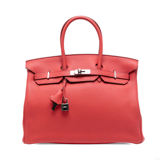 Second hand Hermes Birkin 35 Togo Leather Top - Handle Bag Rouge Casaque - Tabita Bags