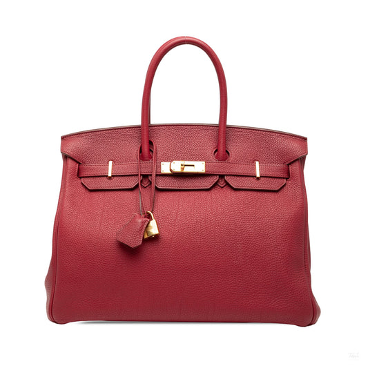 Second hand Hermes Birkin 35 Togo Leather Top - handle Bag Rouge Casaque - Tabita Bags