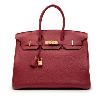Second hand Hermes Birkin 35 Togo Leather Top - handle Bag Rouge Grenat - Tabita Bags