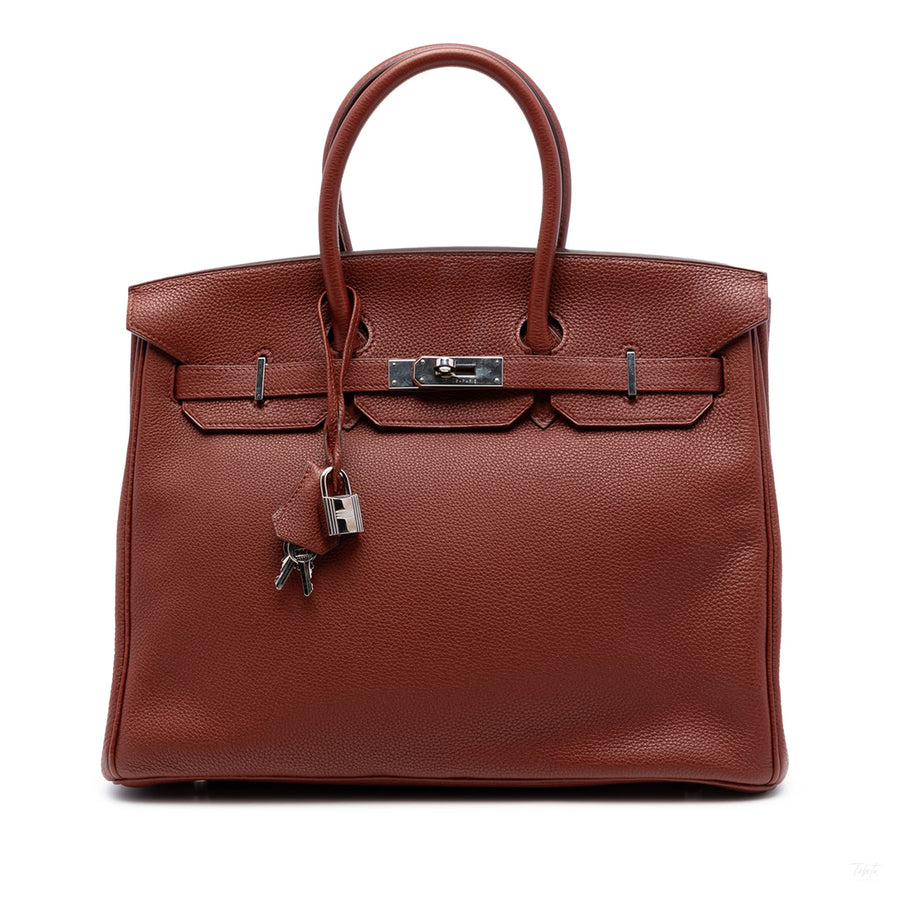 Second hand Hermes Birkin 35 Togo Leather Top - handle Bag Rouge H - Tabita Bags