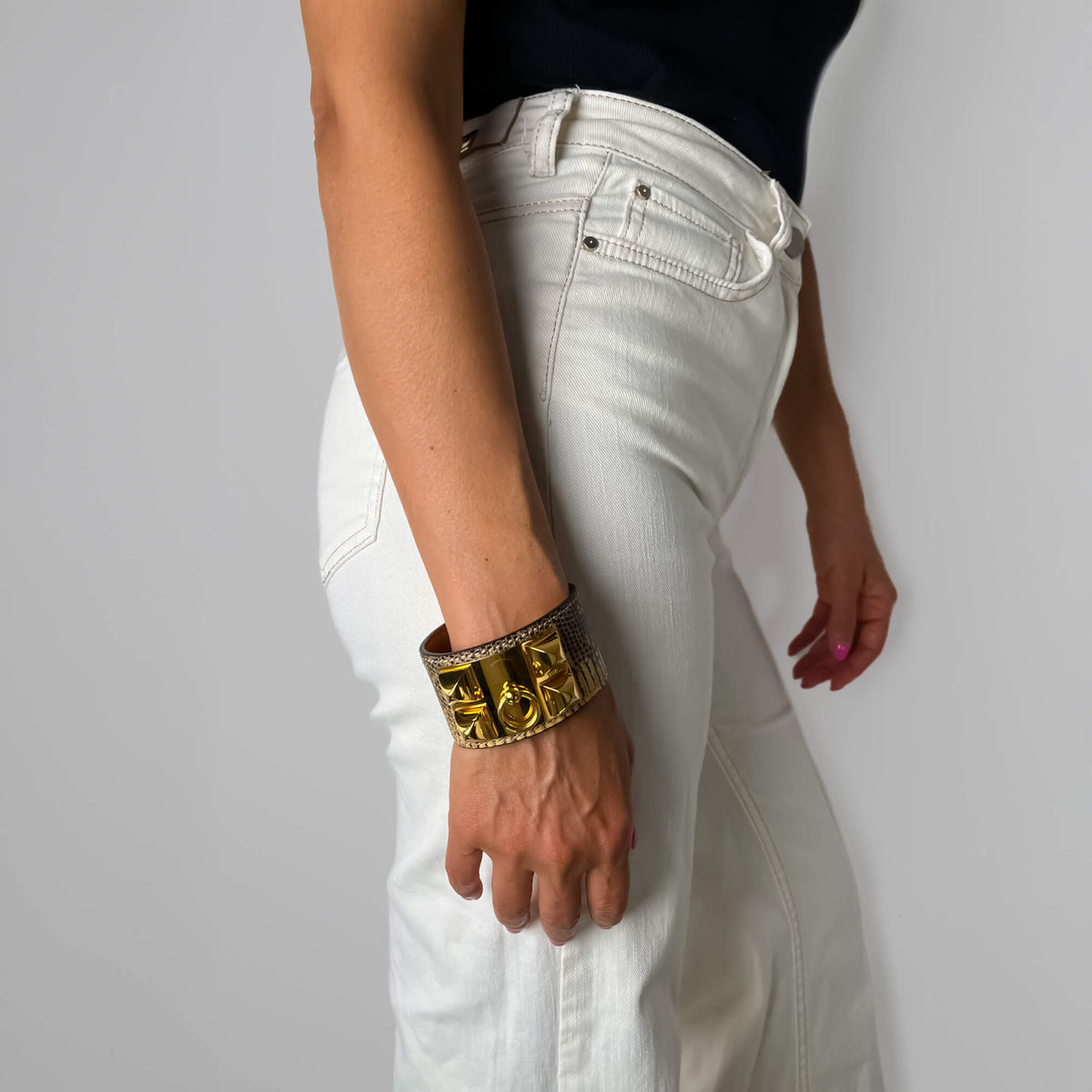 Second hand Hermes Collier de Chien 21 Ombre Lizard Exotic Leather Bracelet Bicolor - Tabita Bags