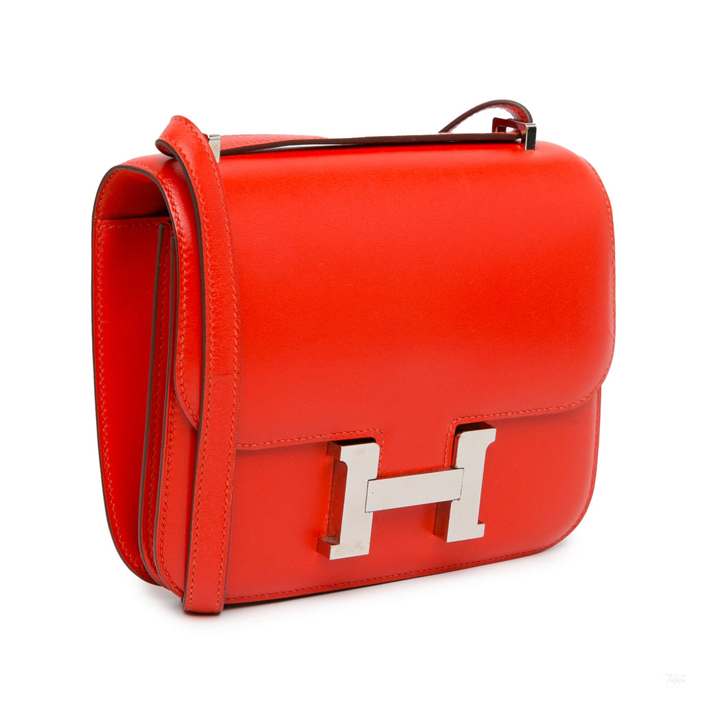 Second hand Hermes Constance 18 Tadelakt Leather Shoulder Bag Rouge Tomate - Tabita Bags