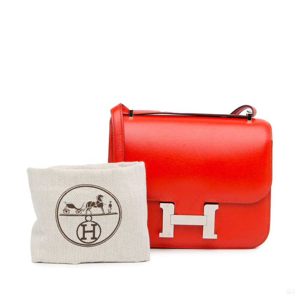 Second hand Hermes Constance 18 Tadelakt Leather Shoulder Bag Rouge Tomate - Tabita Bags
