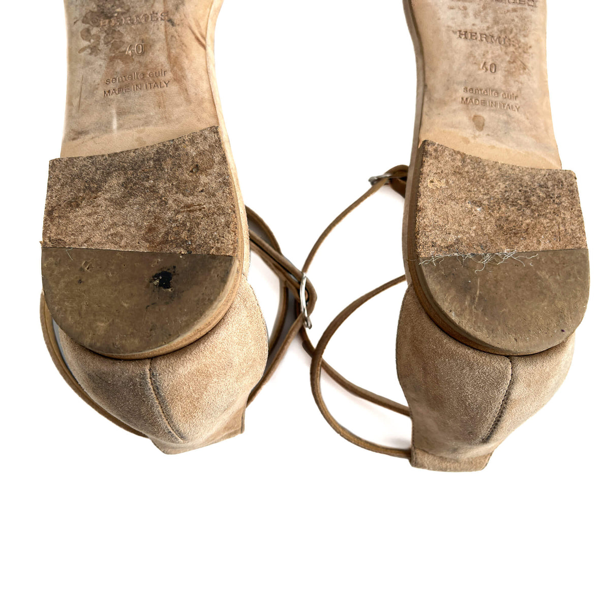 Second hand Hermes Crisscrossing straps Leather & Velvet Sandals 40 Beige - Tabita Bags