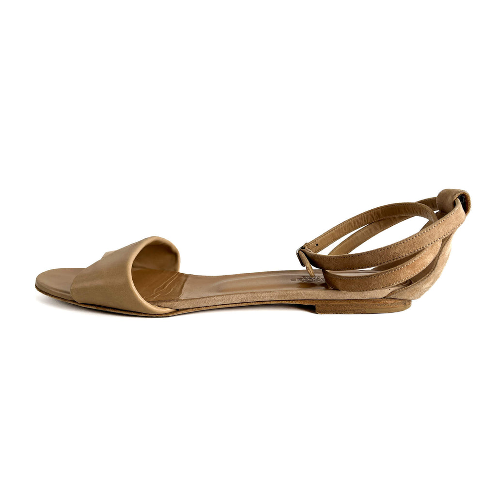 Second hand Hermes Crisscrossing straps Leather & Velvet Sandals 40 Beige - Tabita Bags