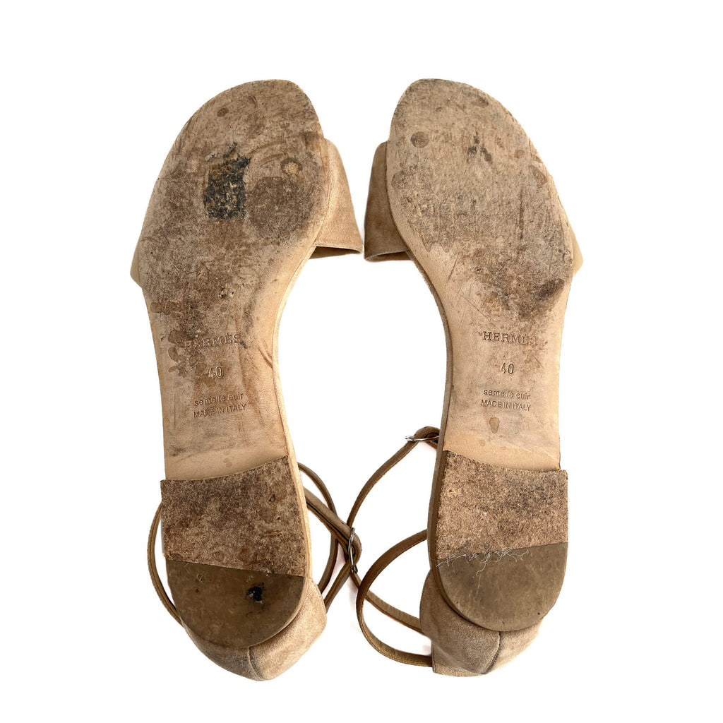 Second hand Hermes Crisscrossing straps Leather & Velvet Sandals 40 Beige - Tabita Bags