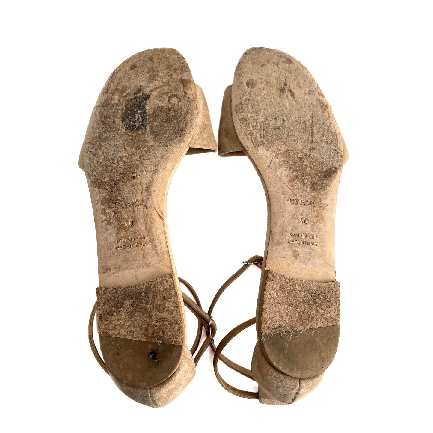 Second hand Hermes Crisscrossing straps Leather & Velvet Sandals 40 Beige - Tabita Bags