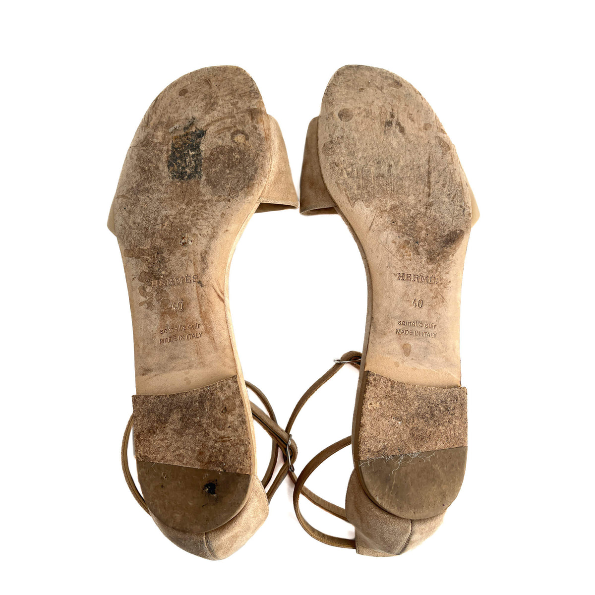 Second hand Hermes Crisscrossing straps Leather & Velvet Sandals 40 Beige - Tabita Bags