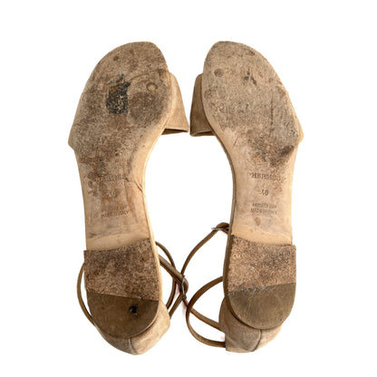 Second hand Hermes Crisscrossing straps Leather & Velvet Sandals 40 Beige - Tabita Bags