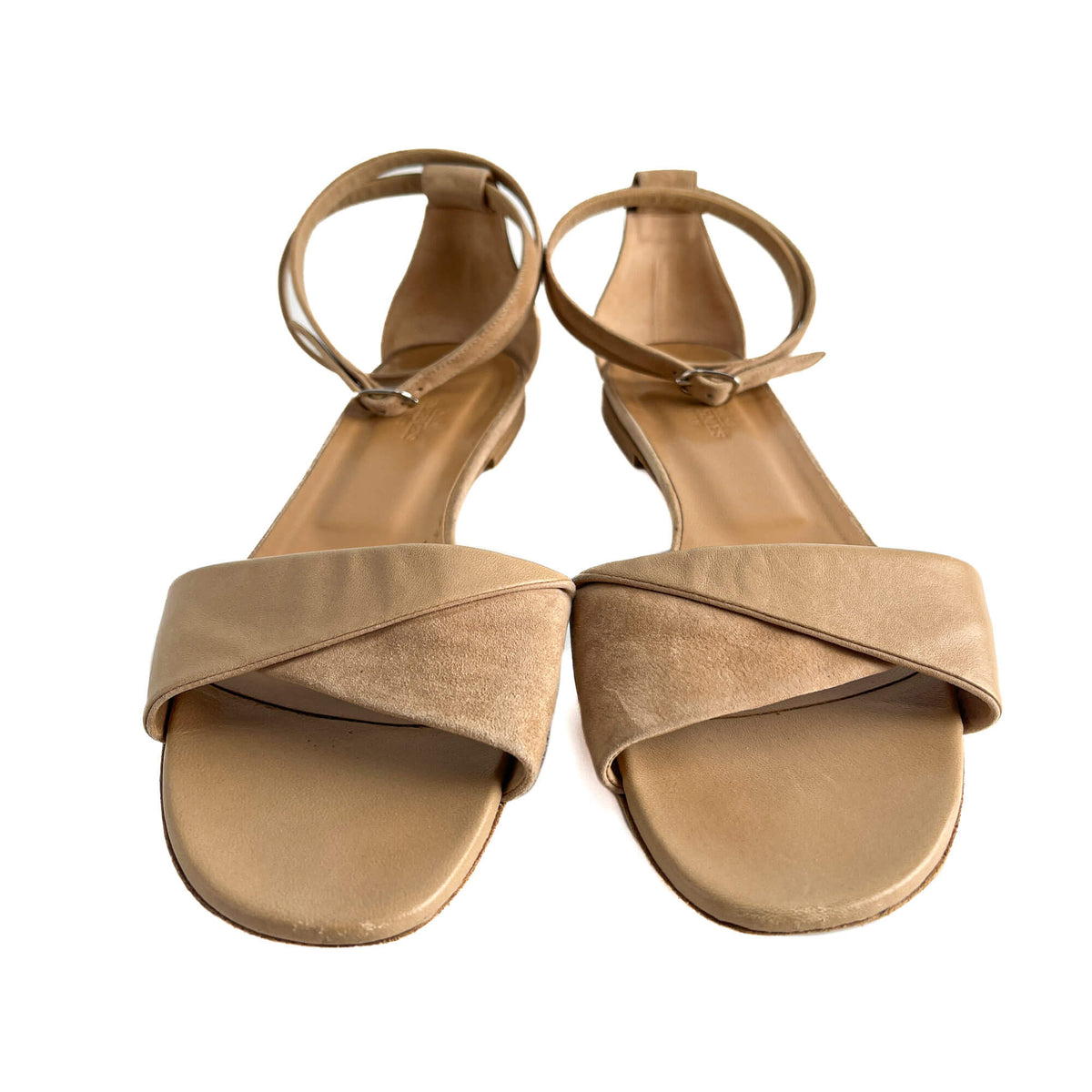 Second hand Hermes Crisscrossing straps Leather & Velvet Sandals 40 Beige - Tabita Bags