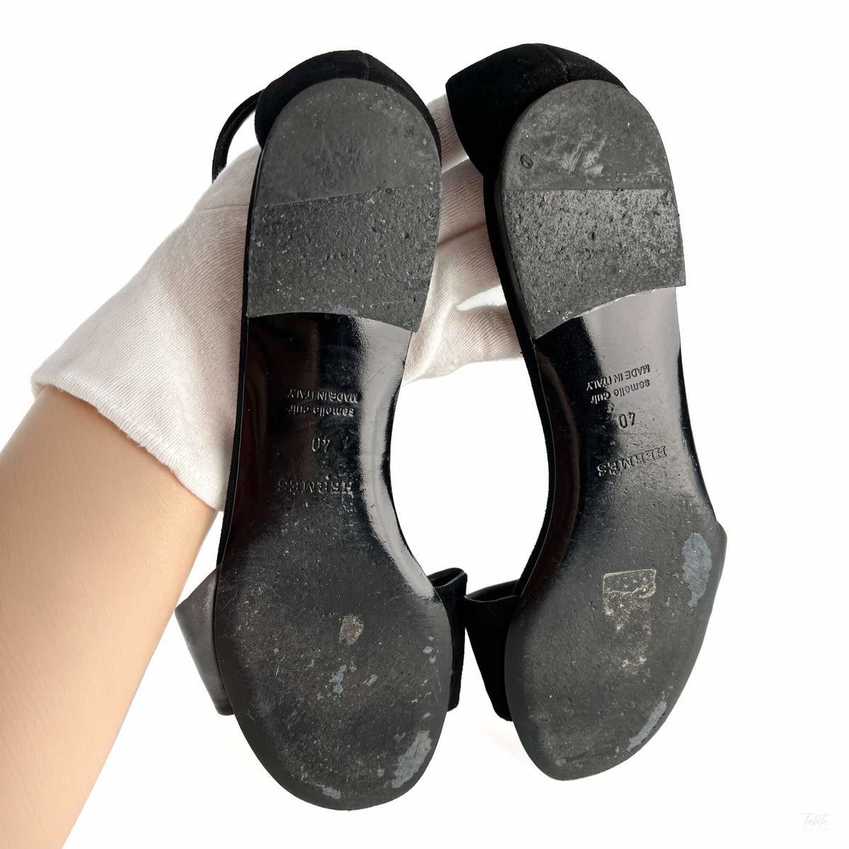 Second hand Hermes Crisscrossing straps Leather & Velvet Sandals 40 Black - Tabita Bags