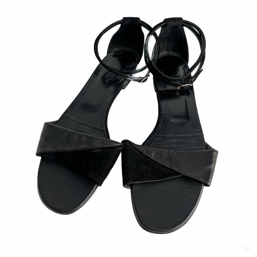 Second hand Hermes Crisscrossing straps Leather & Velvet Sandals 40 Black - Tabita Bags
