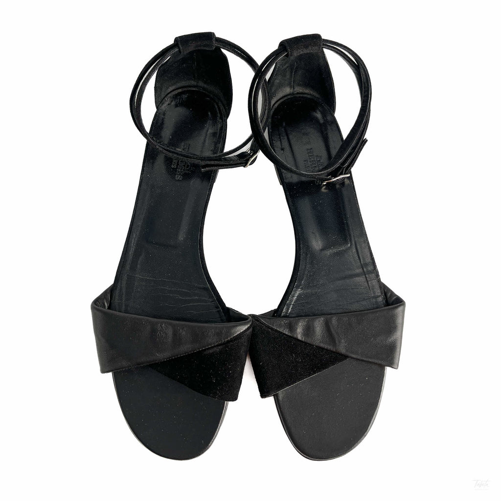 Second hand Hermes Crisscrossing straps Leather & Velvet Sandals 40 Black - Tabita Bags