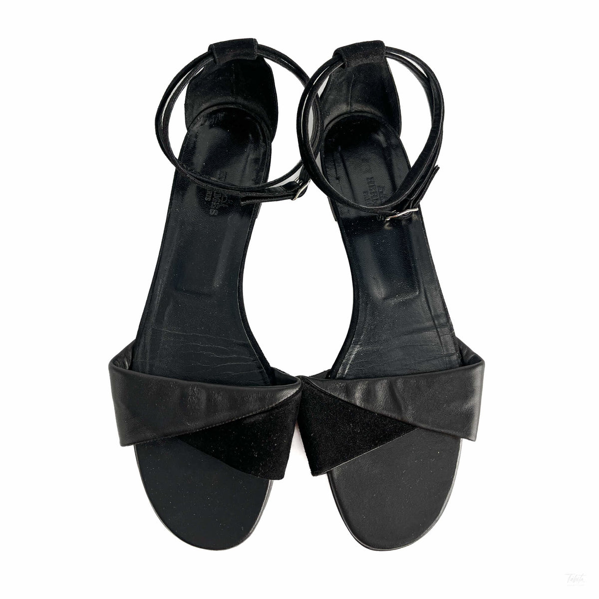 Second hand Hermes Crisscrossing straps Leather & Velvet Sandals 40 Black - Tabita Bags